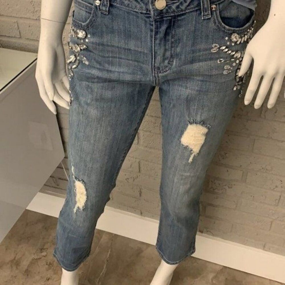 Jennifer Lopez Women Rhinestone Embellish Blue Denim Ankle Jeans size 2 - Picture 4 of 8